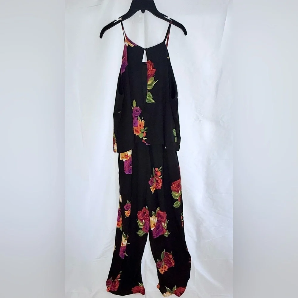 Floral Black Jumpsuit with Vibrant Accents - Picture 2 of 3